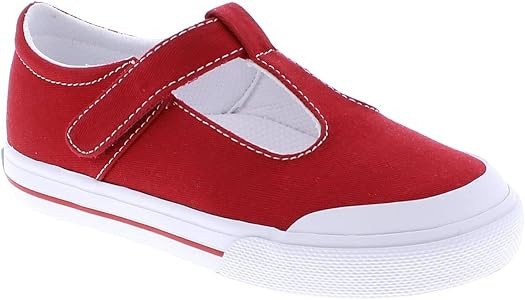 FOOTMATES Drew Mary Jane Flat T-Strap Girls Canvas Walking Sneakers with Custom-Fit Insoles, Slip-Re | Amazon (US)