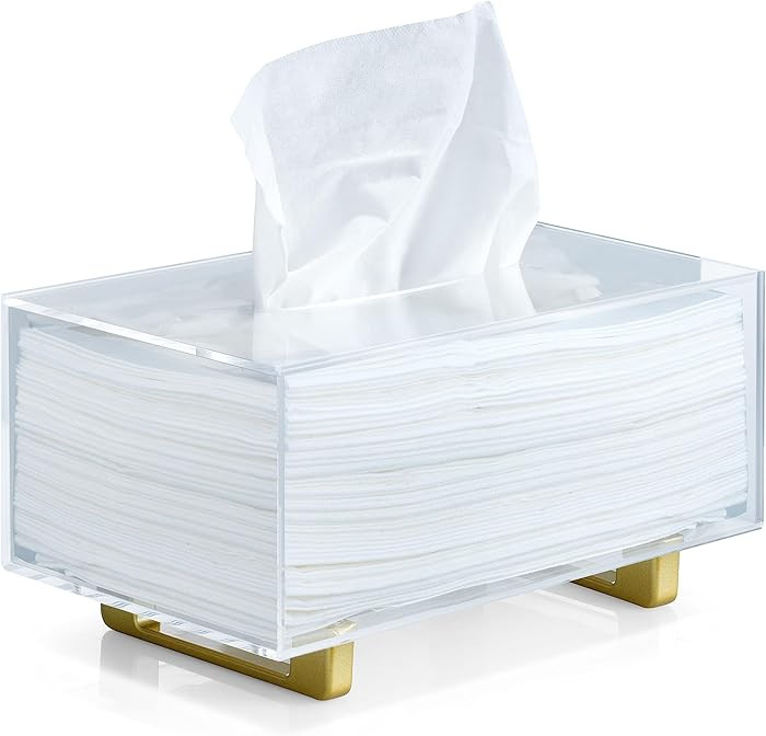 YoBa Thick Acrylic Tissue Box Holder Rectangular Clear Tissue Box Dispenser with Gold Plated Alum... | Amazon (US)
