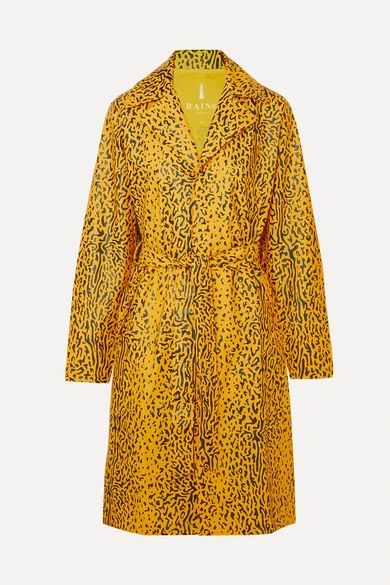 Rains - Belted Leopard-print Matte-pu Trench Coat - Yellow | NET-A-PORTER (US)