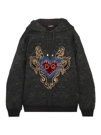Dolce & Gabbana - Oversized Appliquéd Cotton-blend Jacquard Hooded Top - Black | NET-A-PORTER (UK & EU)