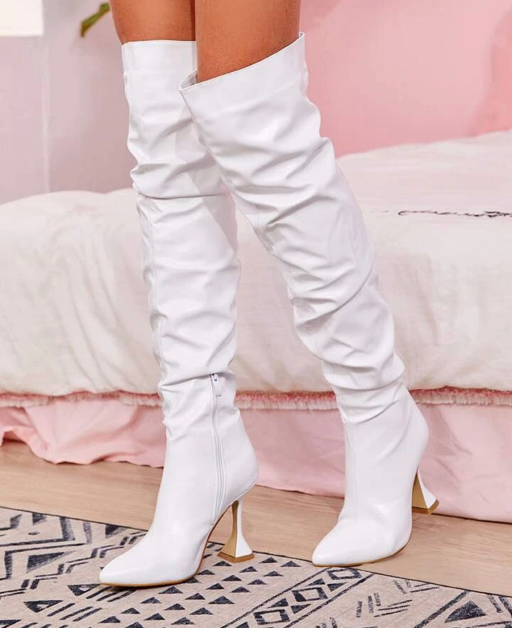 SHEIN SXY Women White Zip Side Over Knee Boots, Point Toe High Heel Slouchy Boots

#LTKFind #LTKstyletip #LTKU