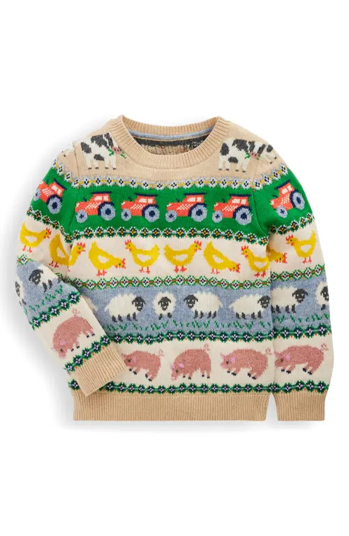 Mini Boden Kids' Farm Fair Isle Sweater at Nordstrom, Size 6-7Y | Nordstrom