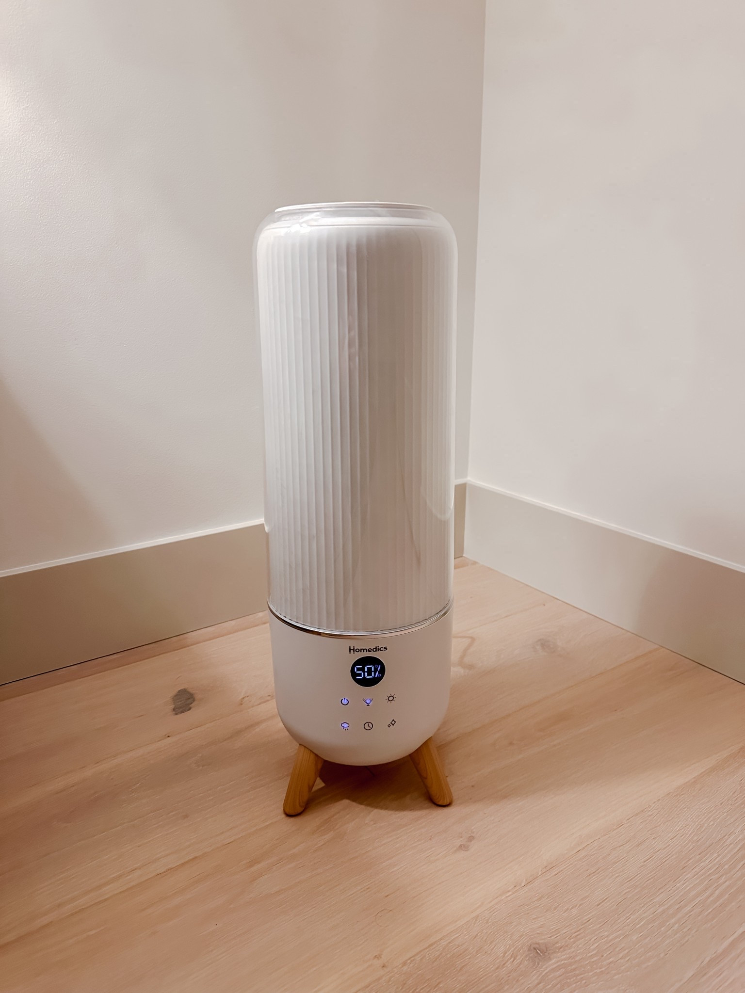 I have loved this humidifier for our bedroom. Looks pretty and works so well. Easy fill from top and you can set your humidity level. Currently on major sale and is only $64 🙌🏼  