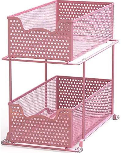 Simple Houseware 2 Tier Sliding Cabinet Basket Organizer Drawer, Pink | Amazon (US)