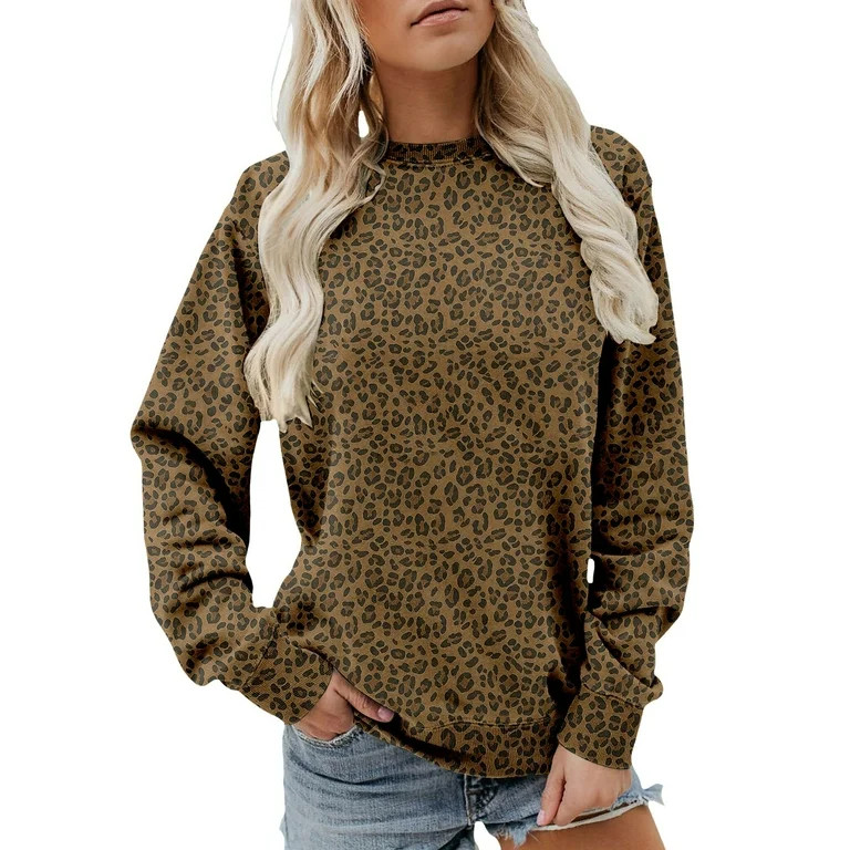 Arlun Oversized Leopard Print Sweatshirt for Women Crewneck Long Sleeve Casual Tops Plus Size Dro... | Walmart (US)