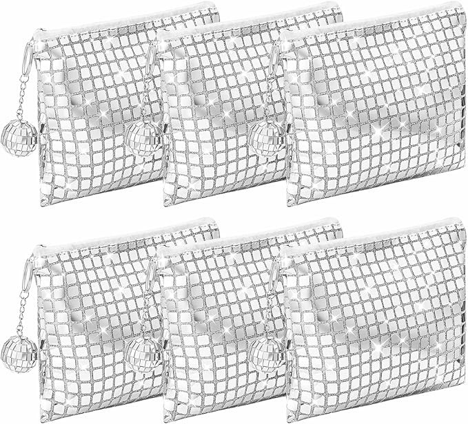 6 Pack Disco Cosmetic Bags Portable Glitter Sequin Mirror Makeup Organizer with Zipper, Suit for ... | Amazon (US)