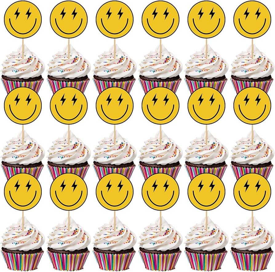 Seajan 48 Pcs One Happy Dude Birthday Cupcake Toppers Smile Face 1st Birthday Cake Topper Hippie ... | Amazon (US)