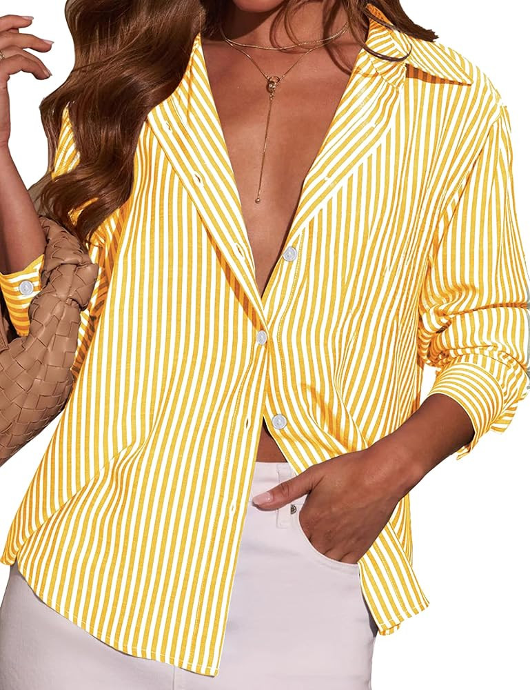 LOMON Button Down Shirt for Women Spring Summer Tops Long Sleeve Business Dressy Casual Blouses C... | Amazon (US)