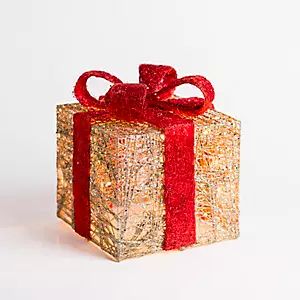 Pre-lit Gold and Red Glitter Gift Box, 7 in. | Kirkland's Home