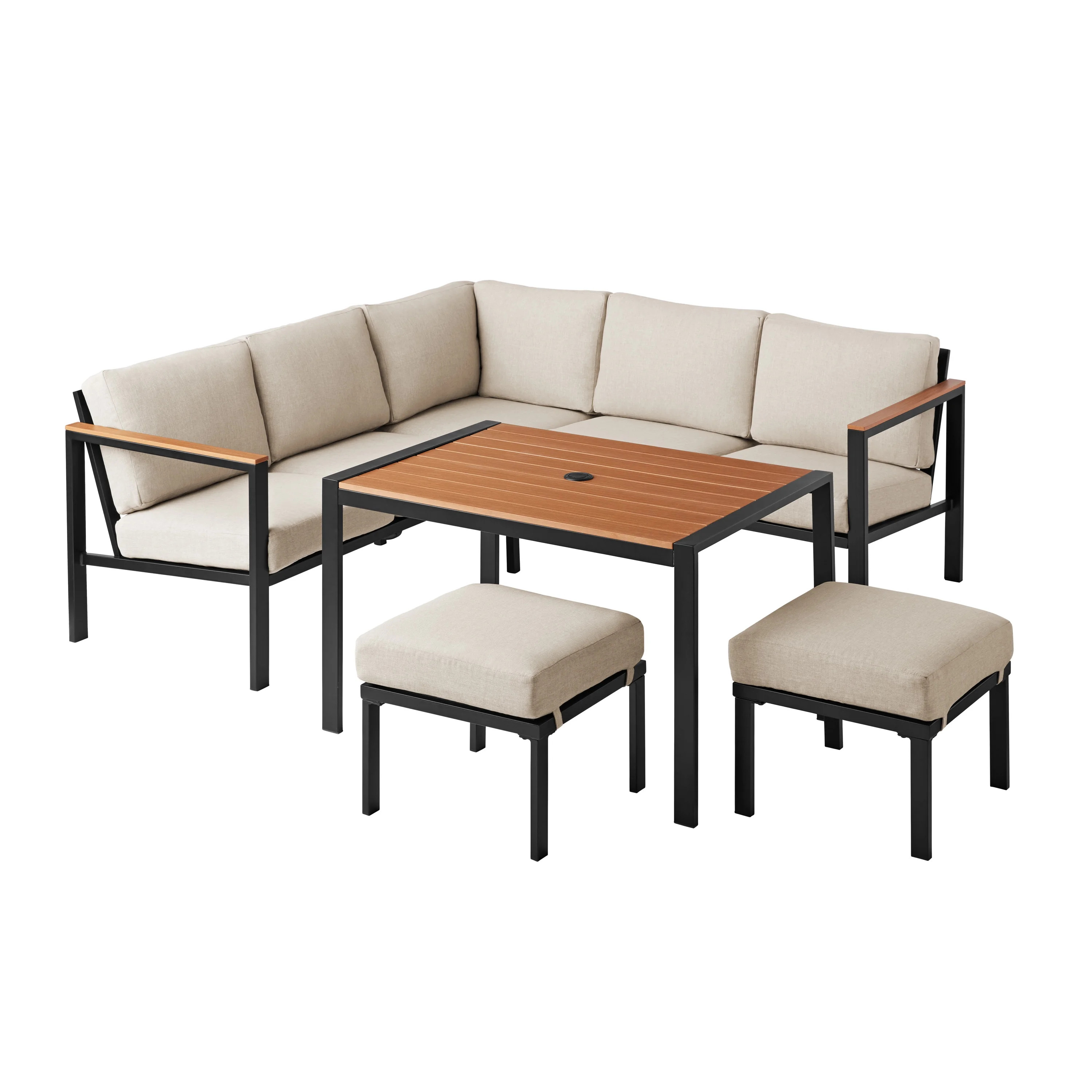 Mainstays Oakleigh 4-Piece Outdoor Patio Sectional Dining Set, Seats 6, Beige | Walmart (US)
