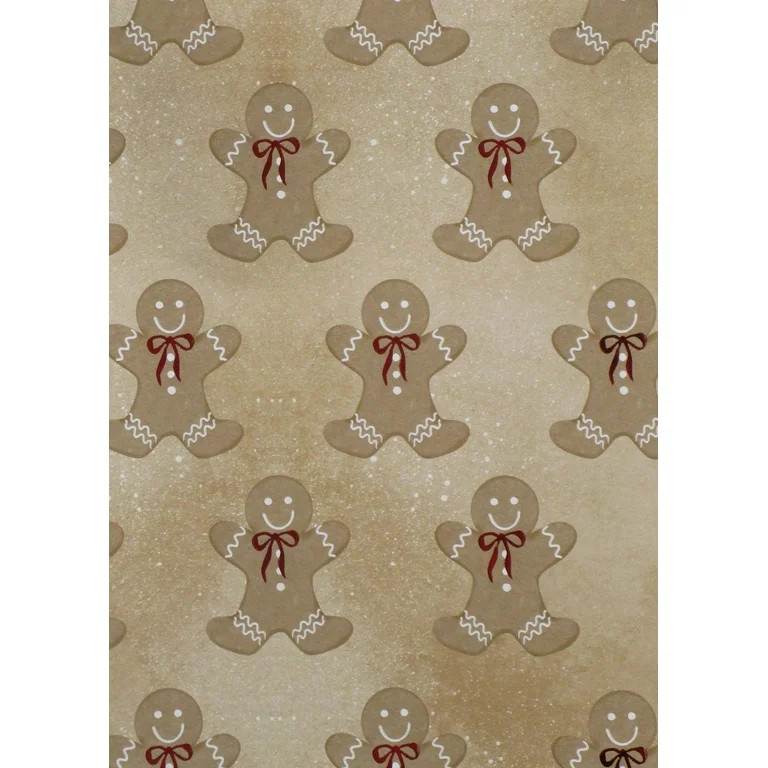 Beige Gingerbread Man Premium Christmas Wrapping Paper, 25 sq ft, by Holiday Time | Walmart (US)