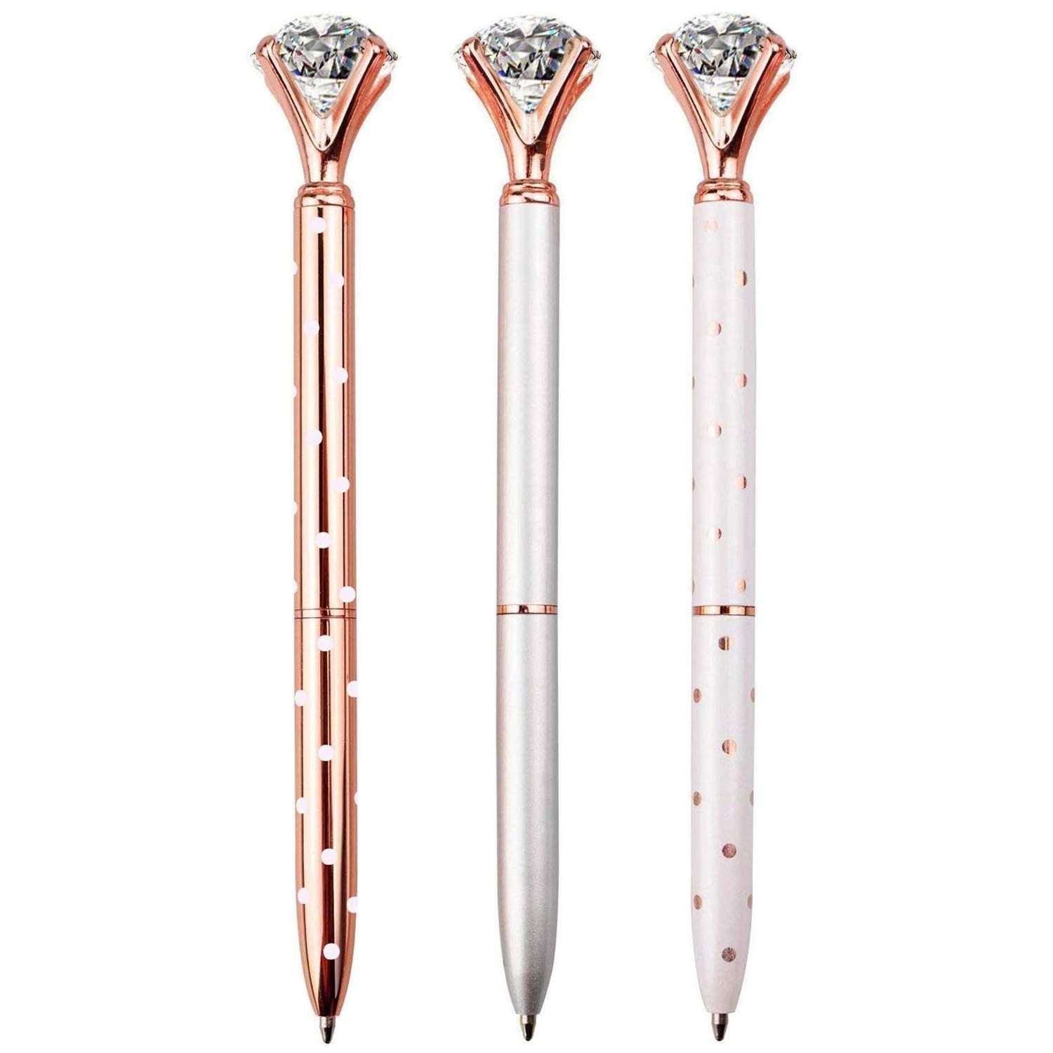 LONGKEY 3PCS Diamond Pens Big Crystal Diamond Ballpoint Pen Bling Metal Ballpoint Pen Offices and Sc | Amazon (US)