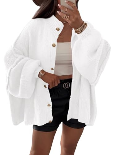 Saodimallsu Womens Oversized Cardigans Long Lantern Sleeve Button Down Chunky Knit Loose Fall Swe... | Amazon (US)