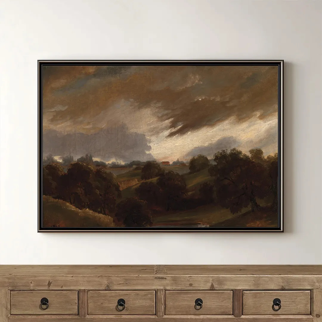 Vintage Moody Landscape Painting | Scenic Hillside and Stormy Sky Art | Printable Antique Wall Ar... | Etsy (US)