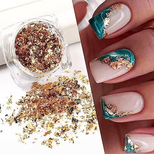 2 Bottles Gold Foil for Nails - Golden Glitter Design, Foil Fragments and Irregular Flakes for 3D Nail Sequins Decoration | Amazon (US)
