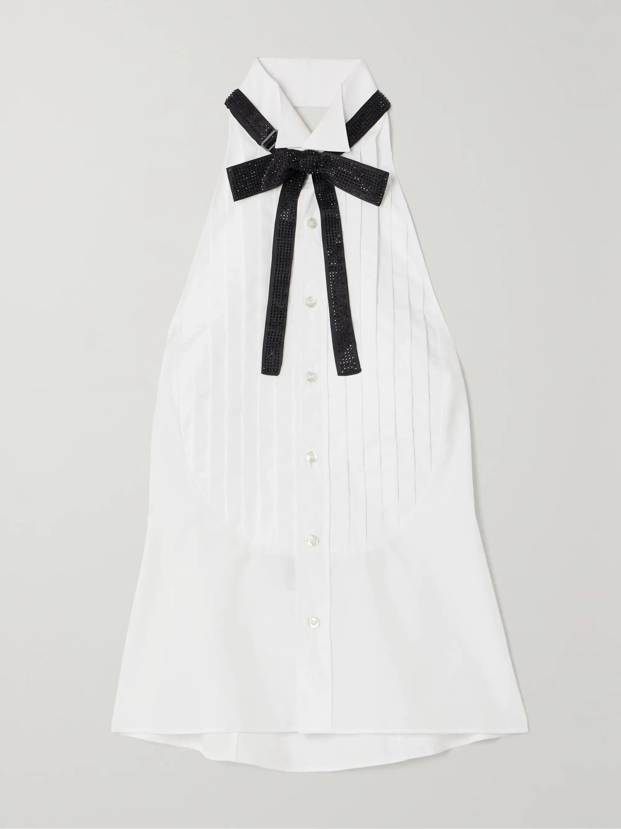 Sorrento embellished bow-detailed pleated cotton-poplin halterneck top | NET-A-PORTER (UK & EU)