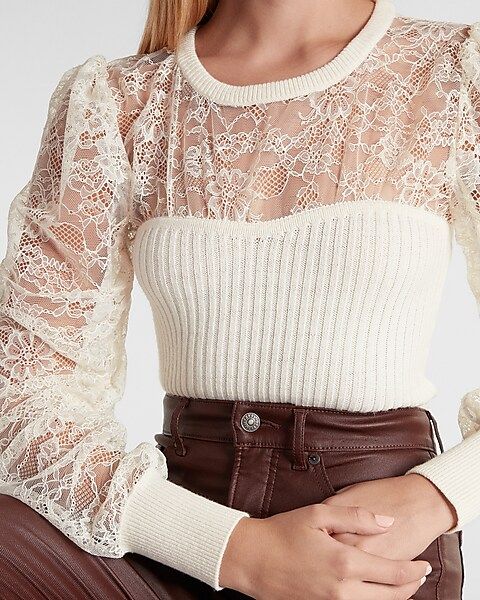 Lace Balloon Sleeve Sweater | Express