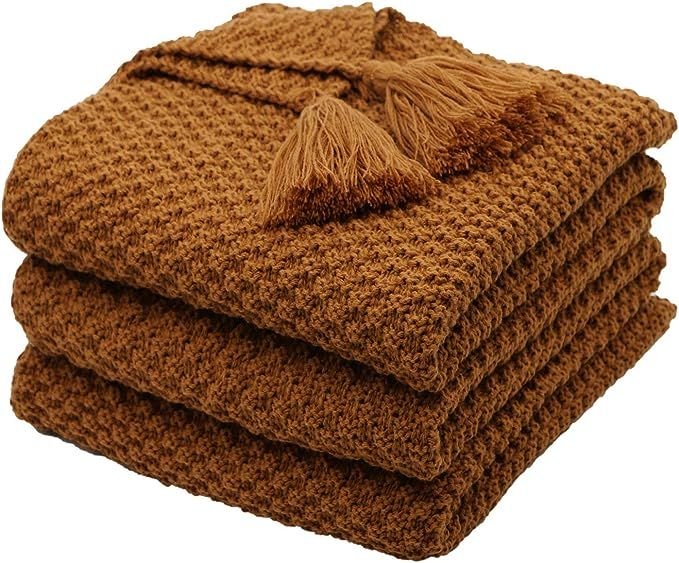 Mokoya Knit Blanket, Woven Cotton Blanket with Tassels, Decorative Throw Blanket for Couch, Bed, ... | Amazon (US)