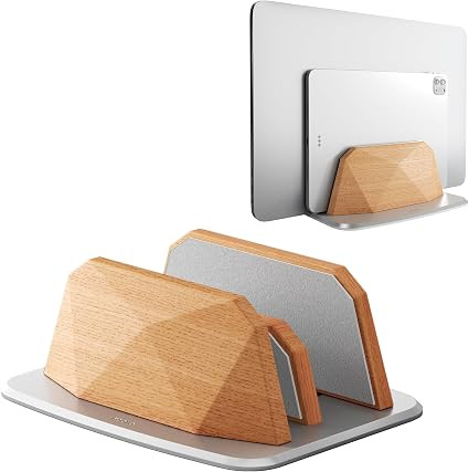 Vertical Laptop Stand - Dual Slots Wooden Adjustable Laptop Holder,Desktop Dock Compatible with A... | Amazon (US)