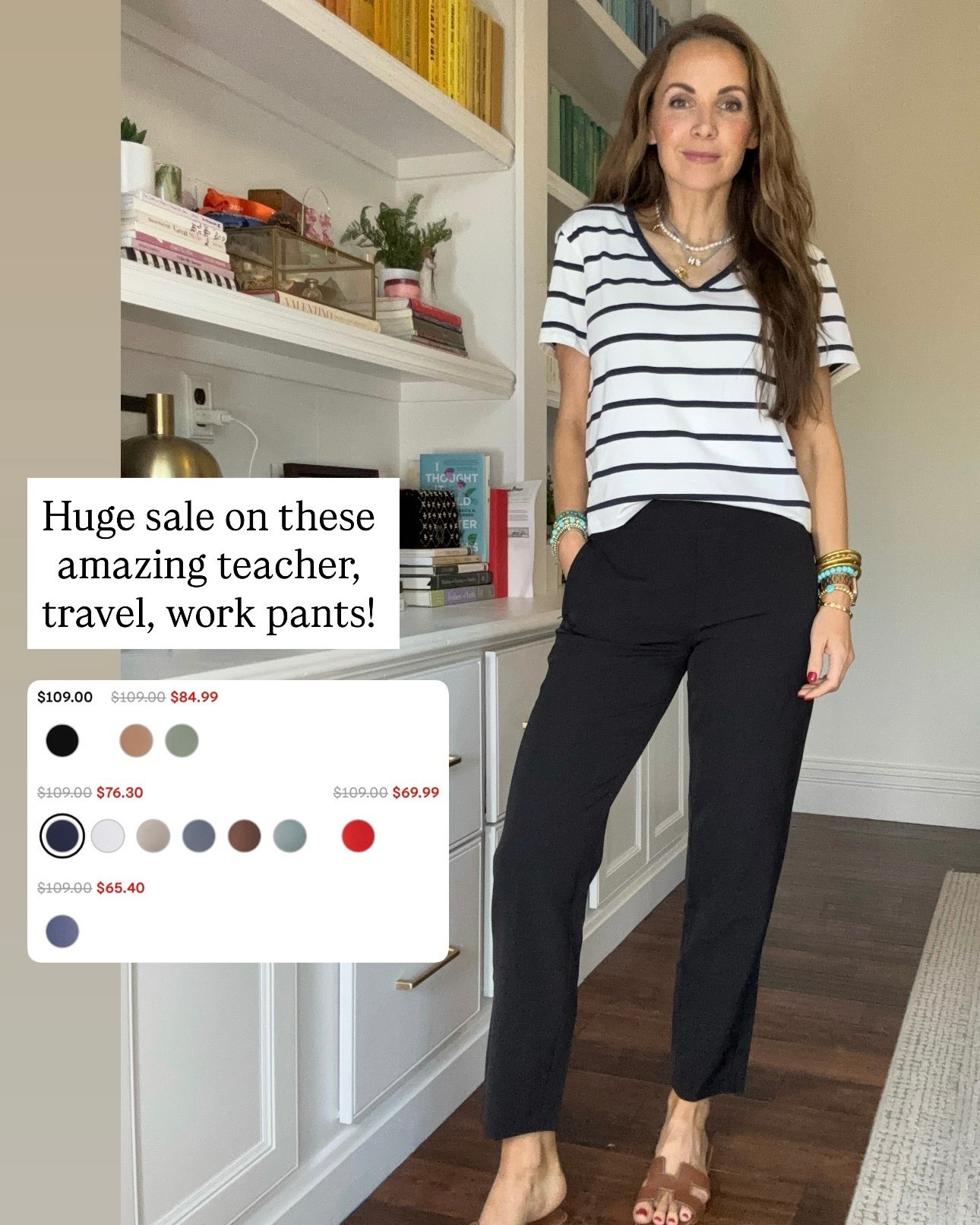 Perfect travel, teacher, or work pant! So comfy and looks so put together. I’m in a size 2 regular and I’m 5’6”. Get your true size or size down in your in between. 