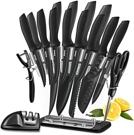 MIDONE Knife Set, 17 pcs German High Carbon Stainless Steel Kitchen Knife Set - 7 Knives, 6 Serra... | Amazon (US)