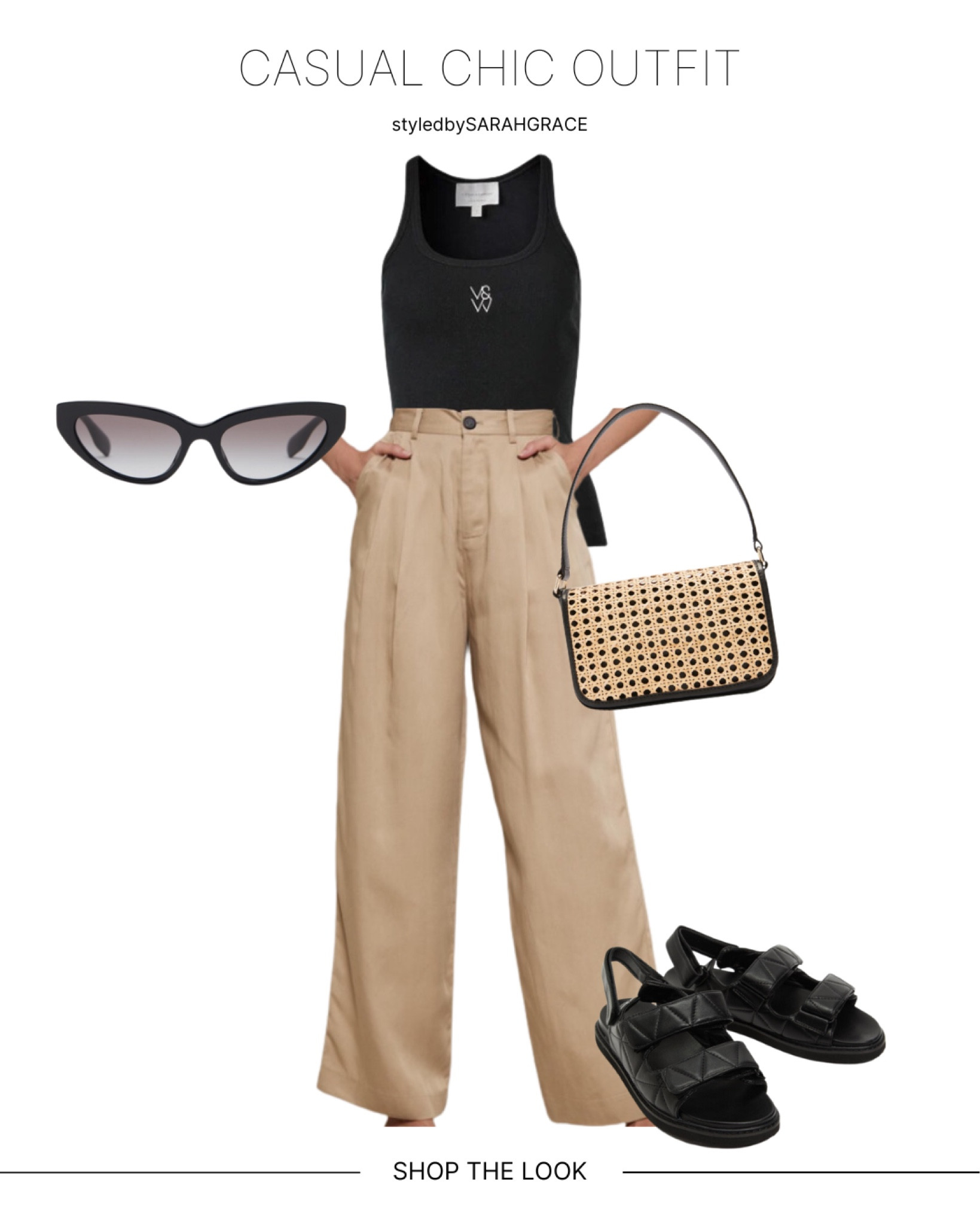 Brief: Casual Chic 
I love beige / bone wide leg pants they can be worn in so many ways. 
Paired with a Viktoria & Woods tank and black chunky sandals. 

Rattan handbag is a nice touch for contrast material paired with Burberry sunglasses. 

#chicdaywear #chicoutfit #smartcasual #beigepants 

#LTKaustralia #LTKFind #LTKstyletip