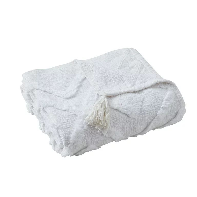 My Texas House Cameron Diamond Cotton Tufted Throw Blanket, White, Standard Throw | Walmart (US)