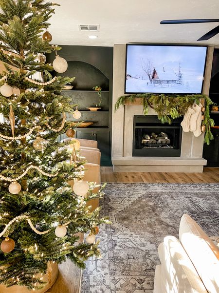 Living room washable area rug. Neutral and vintage looking. Holiday decor. Christmas tree  

#LTKSeasonal #LTKhome #LTKHoliday