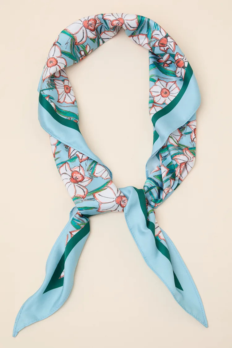 Enid Light Blue Floral Satin Scarf | Lulus