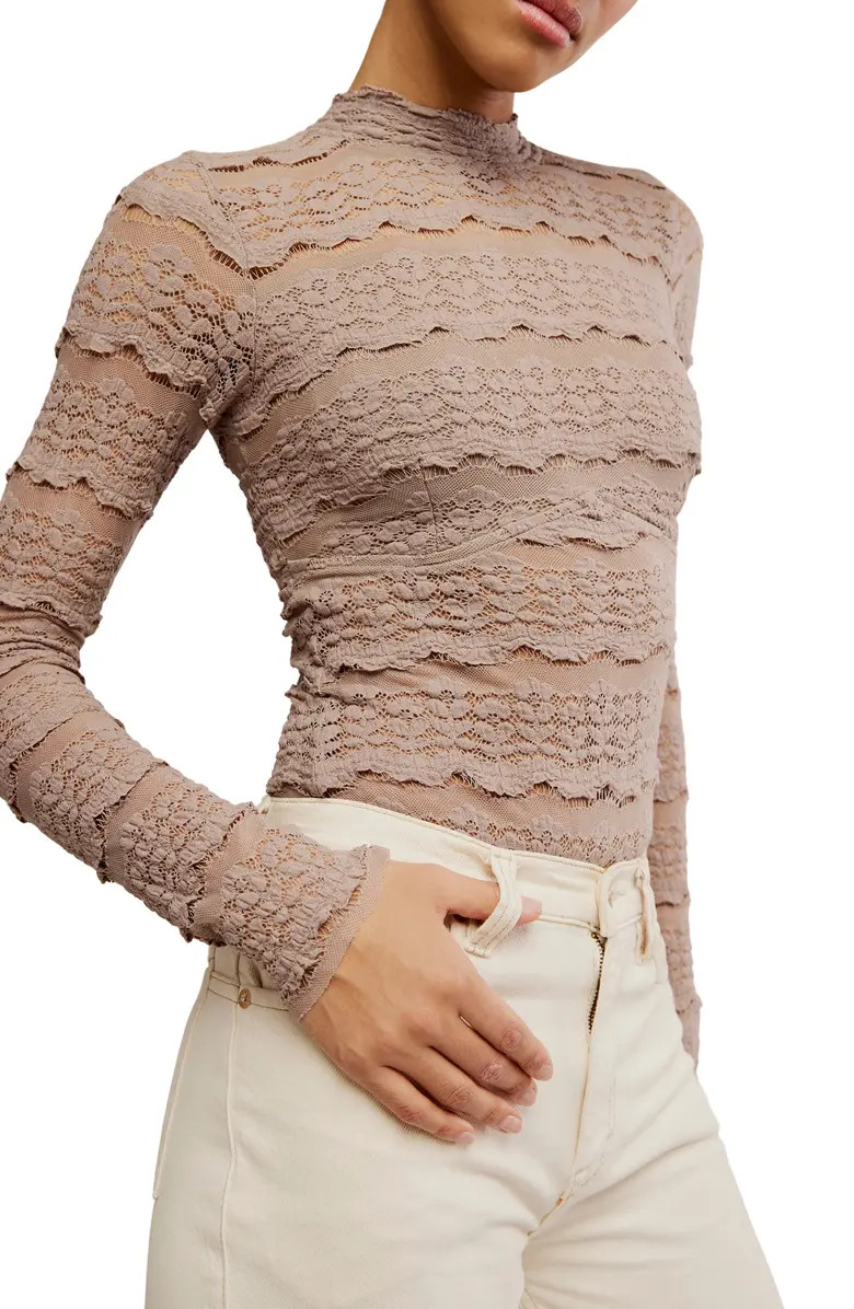 Angelina Floral Lace Detail Bodysuit | Nordstrom