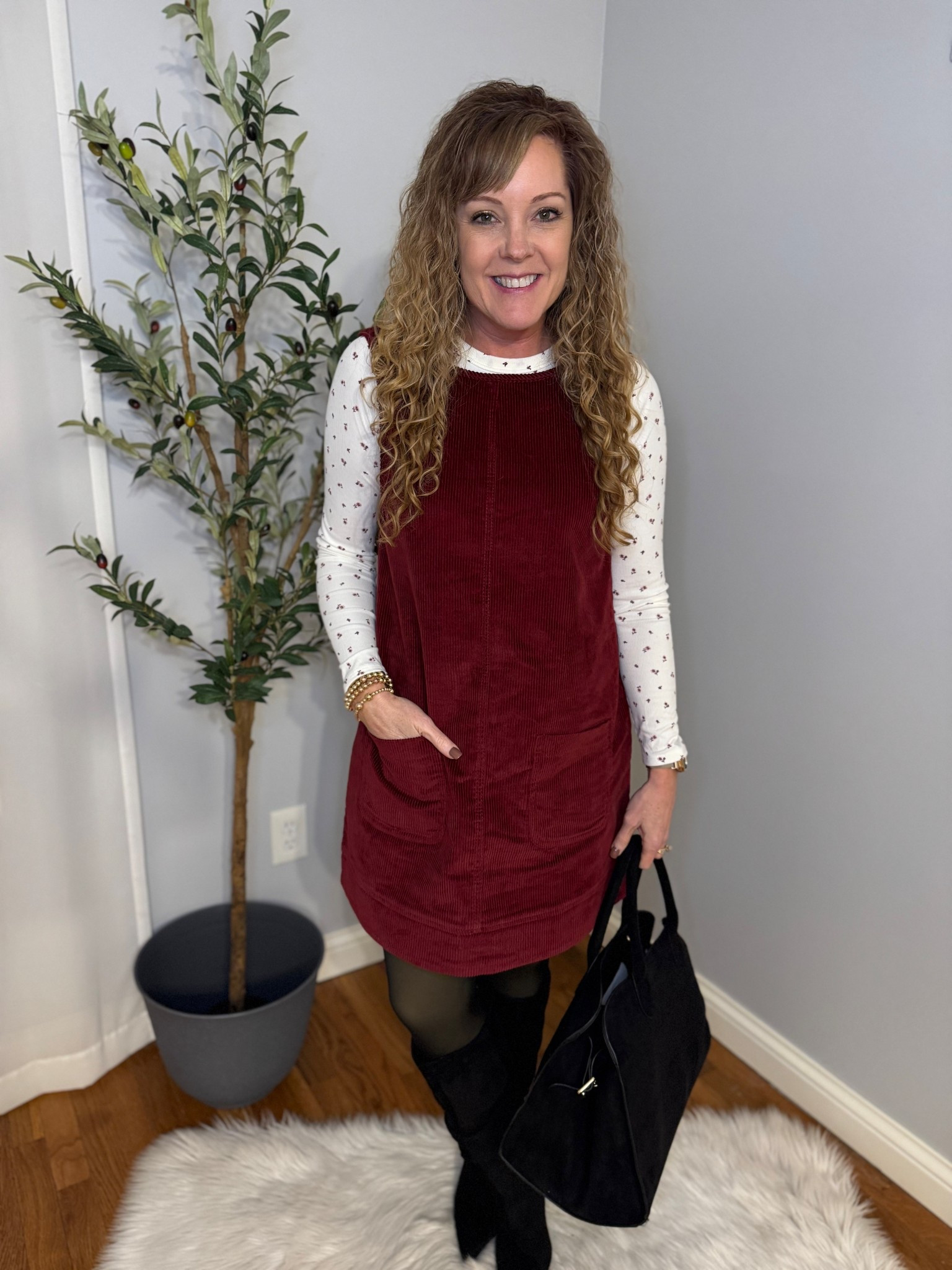 Amazon church outfit/ winter outfit / dressy outfit / Valentine’s Day outfit 

Corduroy jumper dress- size small
Sleeve lined tights- size small
Suede boots- size 8, tts 
Ribbed tee- size medium 

#LTKmomlife #LTKOver40 #LTKgrwm