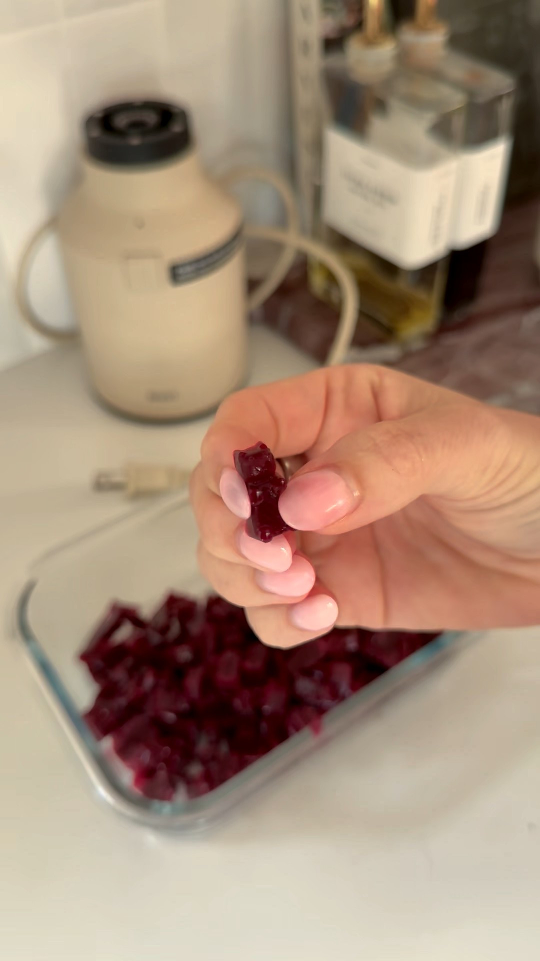 Homemade gummy bears that are actually good for you 🍓🐻

No weird dyes, no artificial flavors, just a handful of simple ingredients!

What you’ll need:
- 2 cups blended berries (strawberries, raspberries, blueberries, any combo works)
- 2–3 Tbsp pure maple syrup (for sweetener, I eyeballed it)
- 2 Tbsp lemon juice
- 3 Tbsp unflavored gelatin (like Knox = 3 packs)

How to make them:
- Blend your berries until smooth (strain if you want them extra silky or don’t strain to keep the extra fiber)
- Heat the berry puree with maple syrup + lemon juice until warm (do not boil)
- Whisk in gelatin until it fully dissolves
- Pour into silicone gummy molds (or a small dish if you don’t have molds)
- Chill in the fridge 1–2 hours, then pop out and enjoy!

These are chewy, fruity, and so much better than store-bought. Perfect for a sweet snack that’s both kid and mom approved.

Save this one for later, you’ll definitely want to remake them!

#homemadesnacks #kidapproved #healthykids #snackideas #healthyrecipes 

#LTKFamily #LTKHome #LTKKids