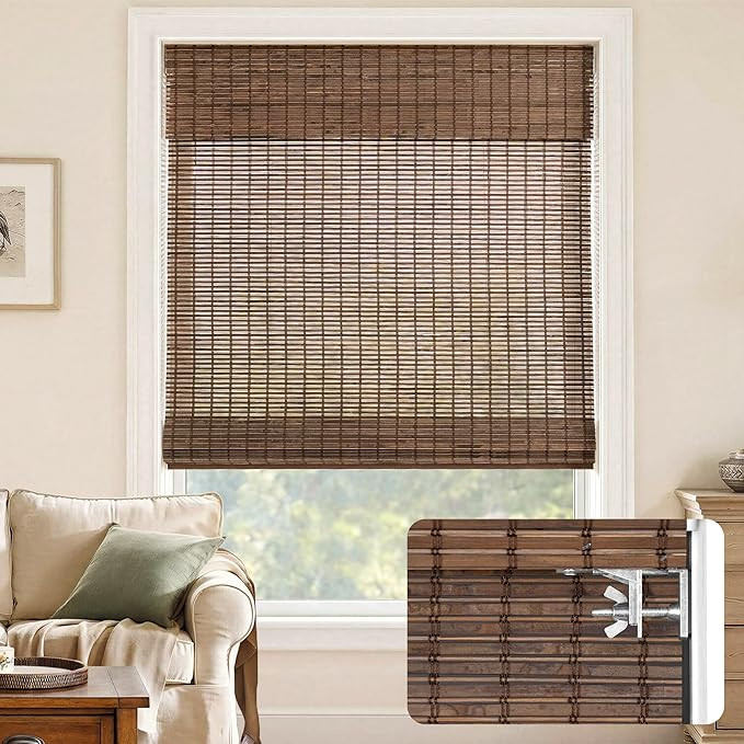 LazBlinds No-Drill Cordless Roman Shade - Light Filtering Natural Wood, Easy Install Bamboo Blind... | Amazon (US)