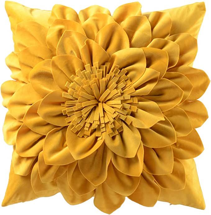 OiseauVoler 3D Flower Handmade Throw Pillow Cover Decorative Yellow Velvet Pillowcases Cushion Co... | Amazon (US)