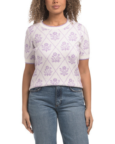 Floral Short Sleeve Sweater, Nylon/Polyester/Viscose | TJ Maxx