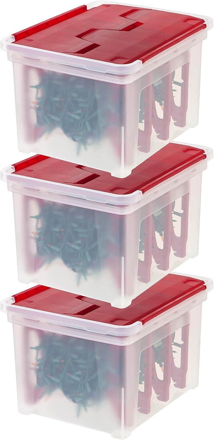 IRIS USA WFB-45LW IRIS Wing-Lid Storage Box with 4 Light Wraps, 3 Pack, Clear/Red, 3 Piece | Amazon (US)