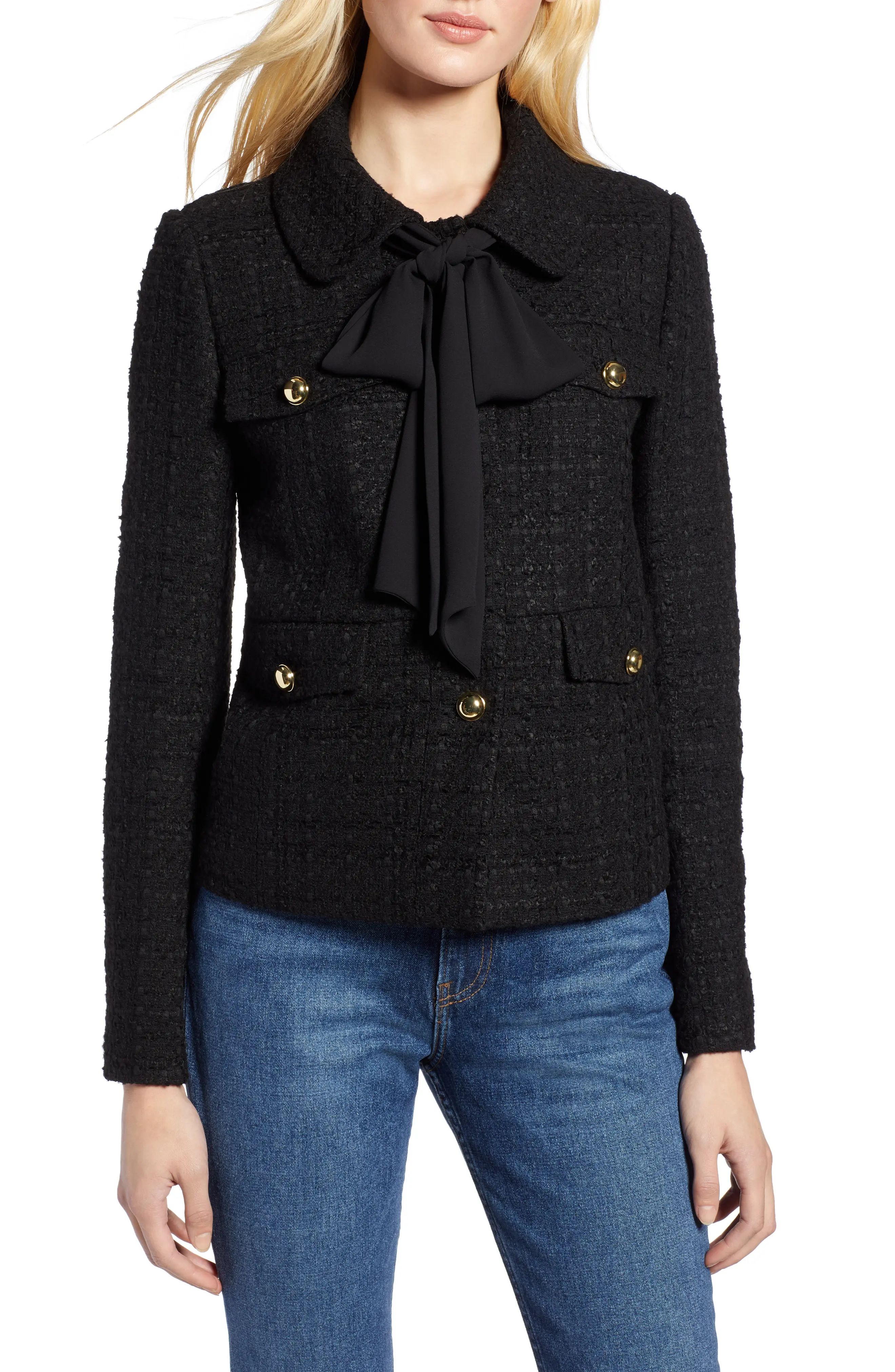 Halogen® x Atlantic-Pacific Bow Detail Tweed Jacket | Nordstrom