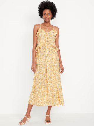 Sleeveless Ruffled Satin Midi Dress | Old Navy (US)