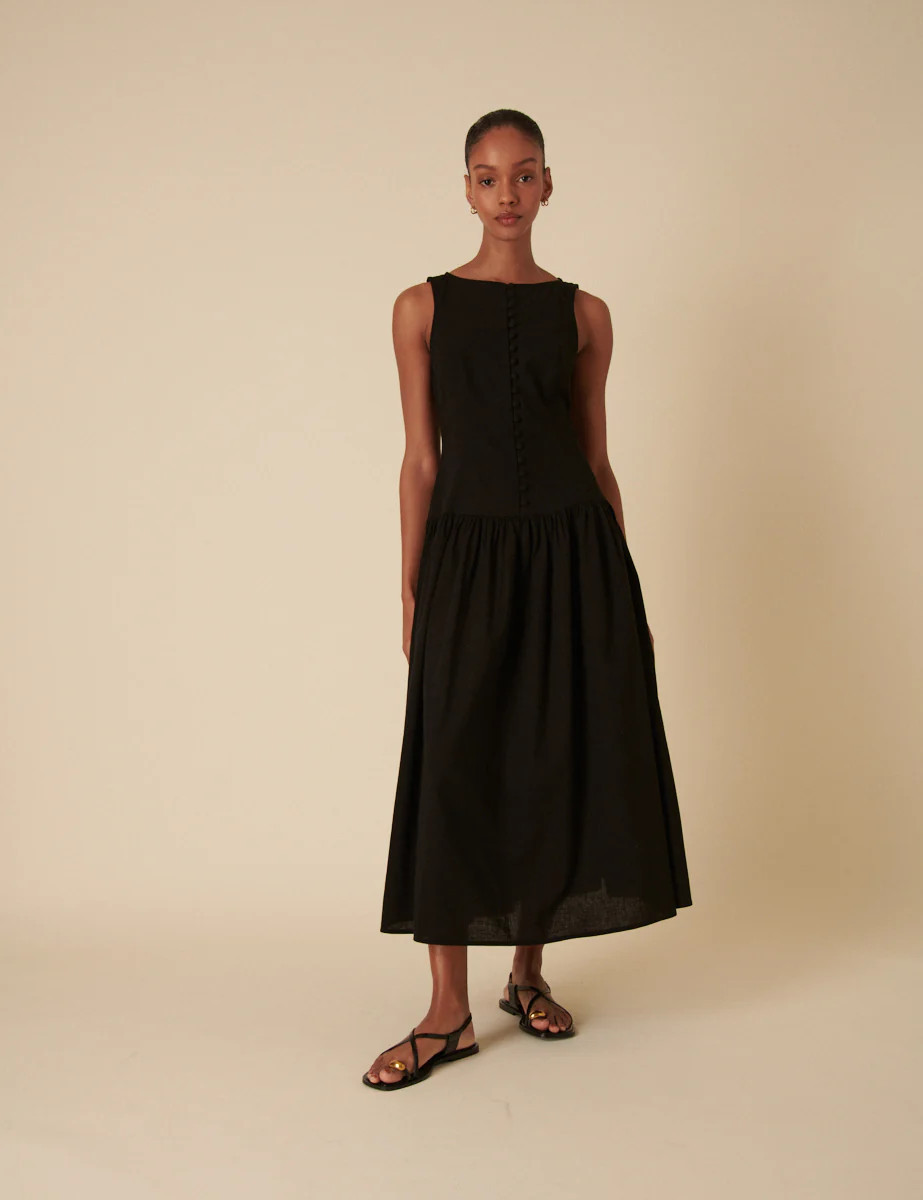 Black Drop Waist Claudia Midi Dress | Nobody's Child