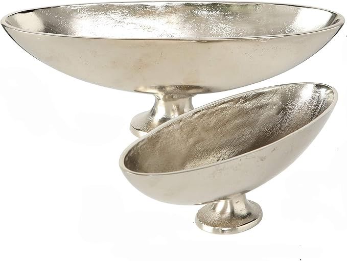 WHW Whole House Worlds Crosby Street Banana Boat Bowls, Set of 2, Pedestal Base, Hand Cast Silver... | Amazon (US)