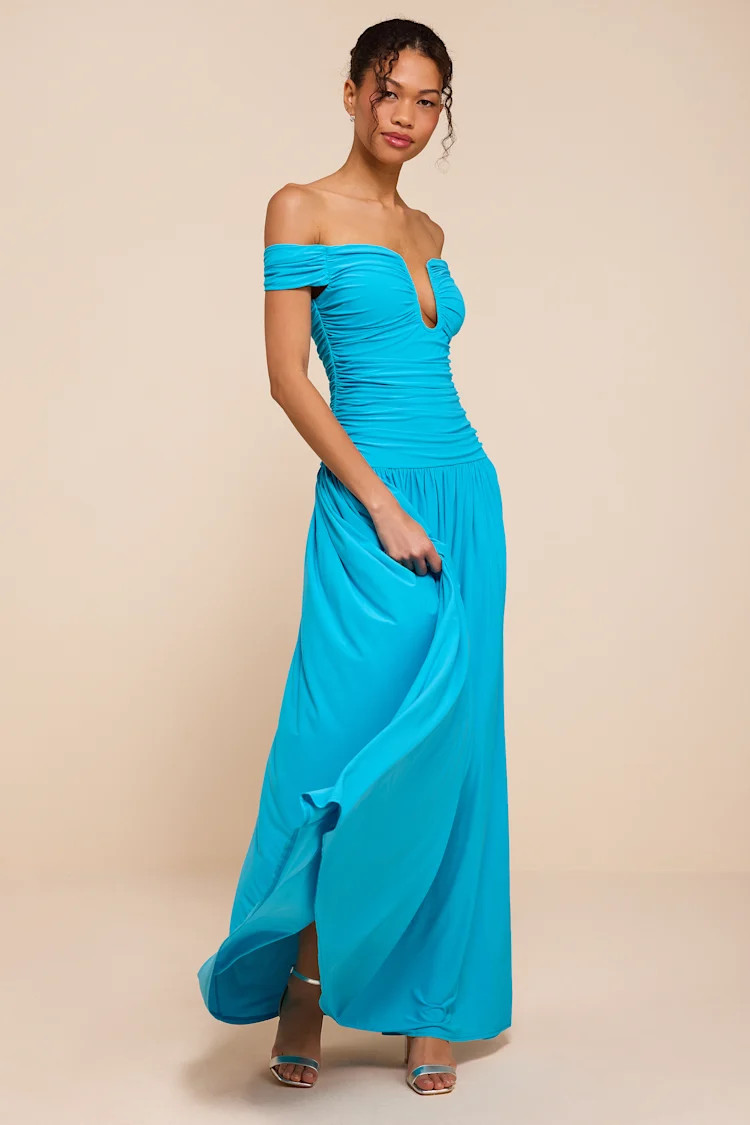 Aniya Turquoise Jersey Knit Drop Maxi Dress | Lulus