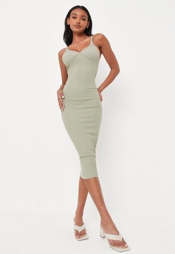 Missguided - Sage Undercup V Neck Rib Knit Midaxi Dress | Missguided (UK & IE)