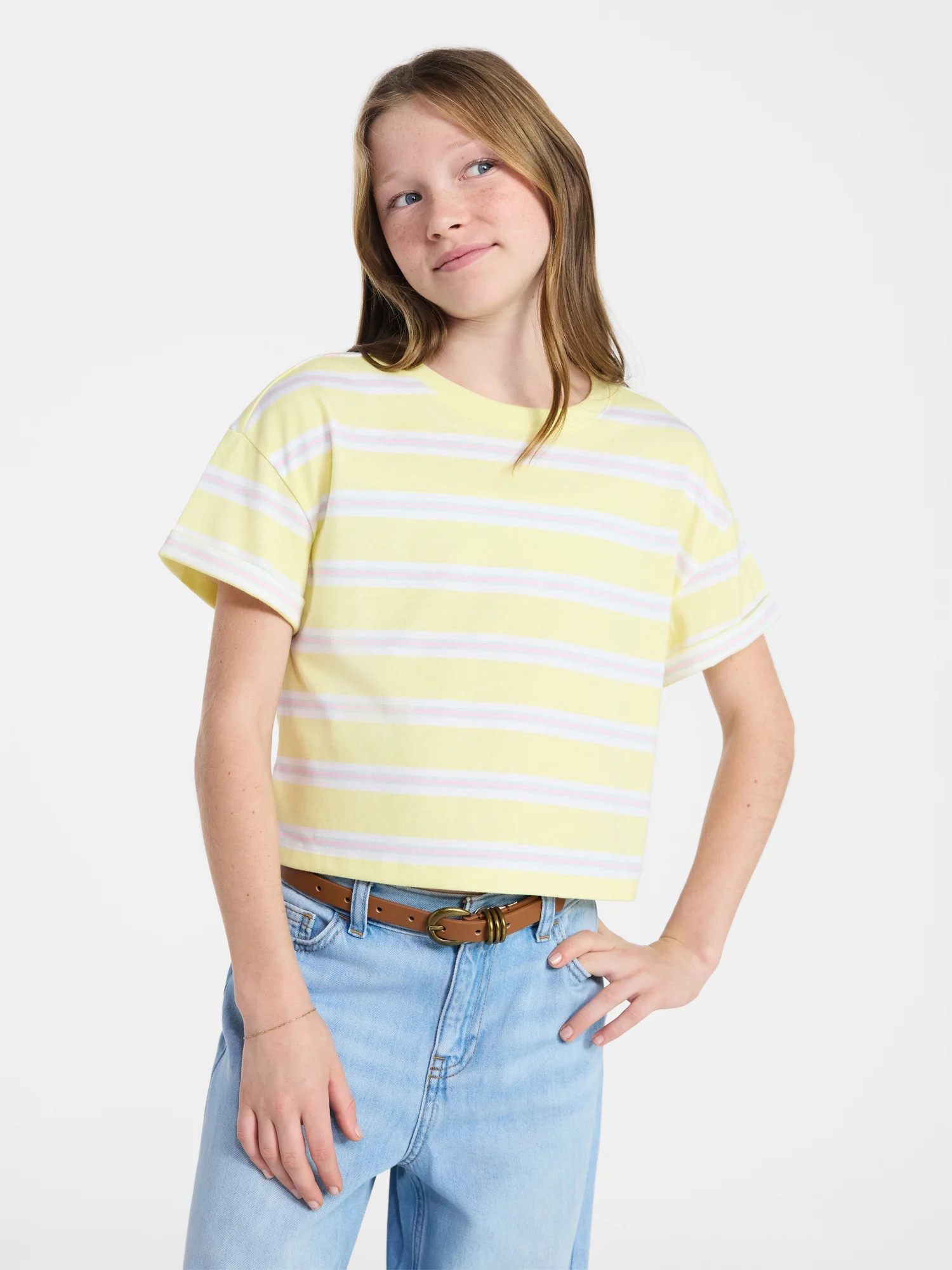 Weekend Academy Girls Stripe Boxy Tee, Sizes 4-18 | Walmart (US)
