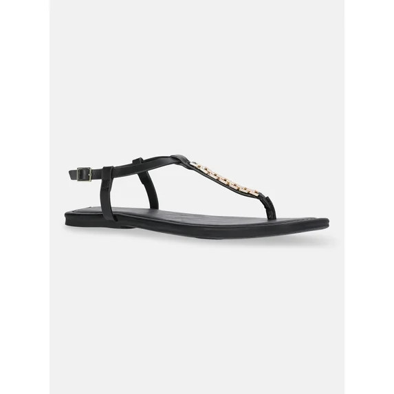 Time and Tru Women's Hardware Faux Leather Thong Sandals | Walmart (US)