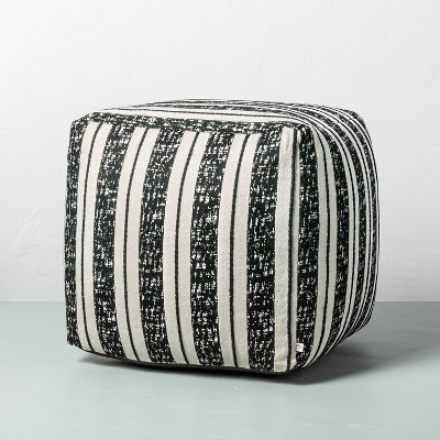Bold Stripe Outdoor Ottoman Pouf Black/White - Hearth & Hand™ with Magnolia | Target