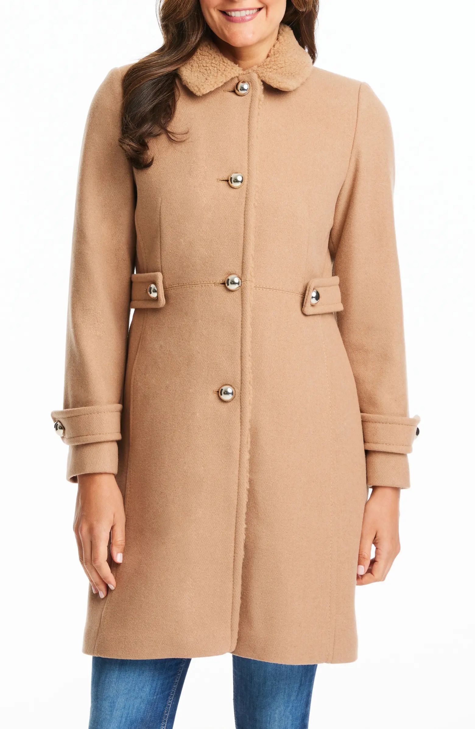 kate spade new york high pile fleece trim wool blend coat | Nordstrom | Nordstrom