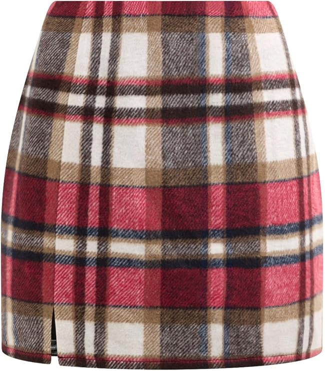 NIMIN Plaid Mini Skirts for Women High Waist Fall Winter 2025 Bodycon Pencil A-Line Skirt | Amazon (US)