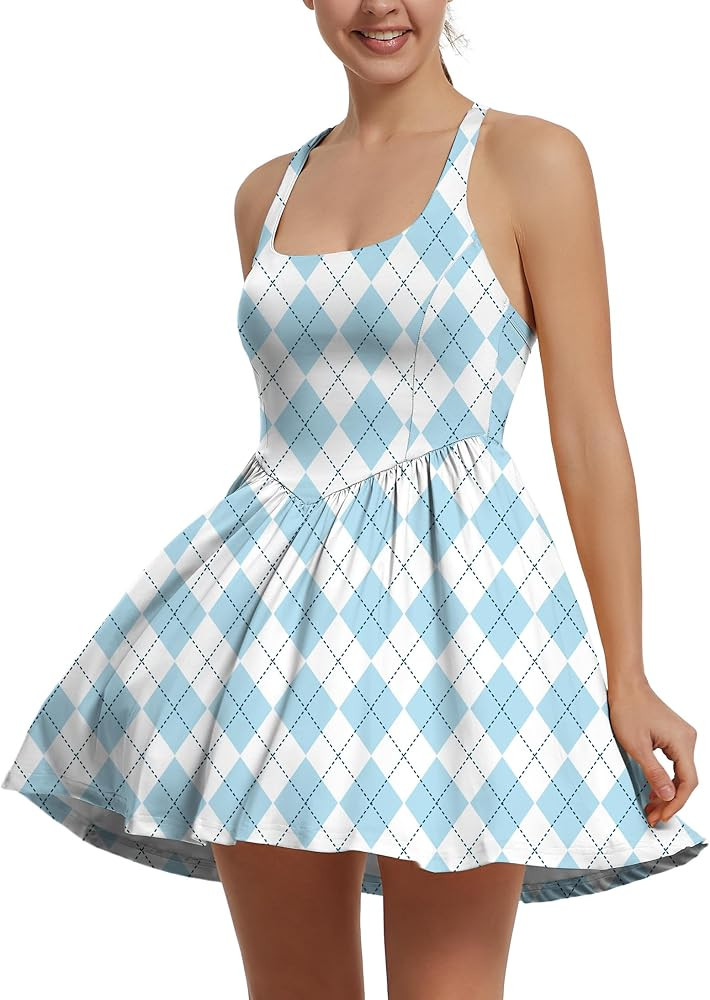Womens Tennis Golf Dress Shorts and Pockets Back-Cross Design Strappy Lightweight Soft Two-Piece ... | Amazon (US)