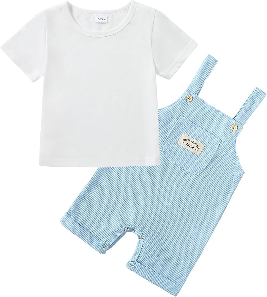 ZOEREA Toddler Baby Boys Clothes Summer Outfit Stripe T-Shirt and Shortall Romper Set Cute Jumpsu... | Amazon (US)