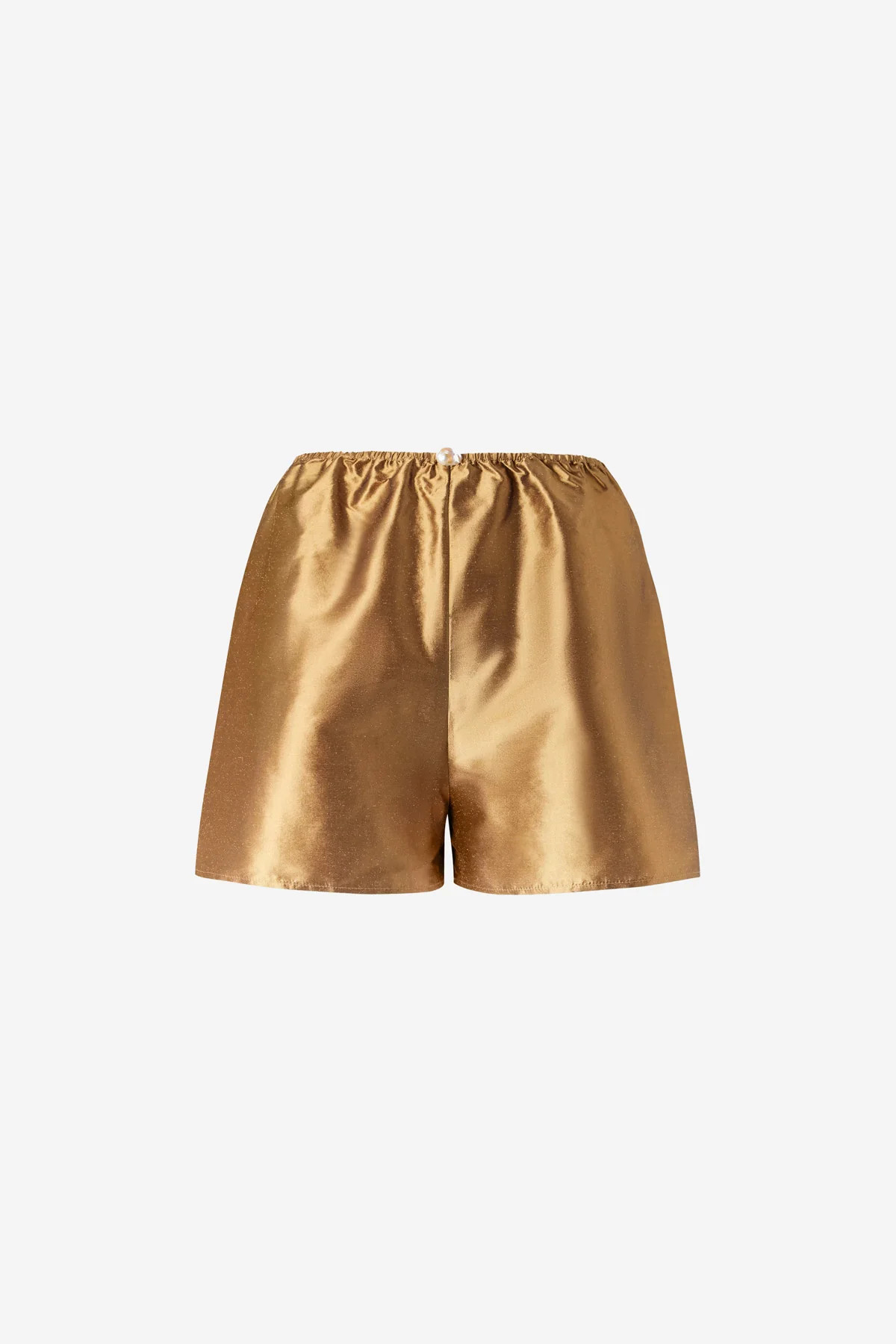 Playa Shorts with Pearl in Gold Silk Shantung | Sara Cristina